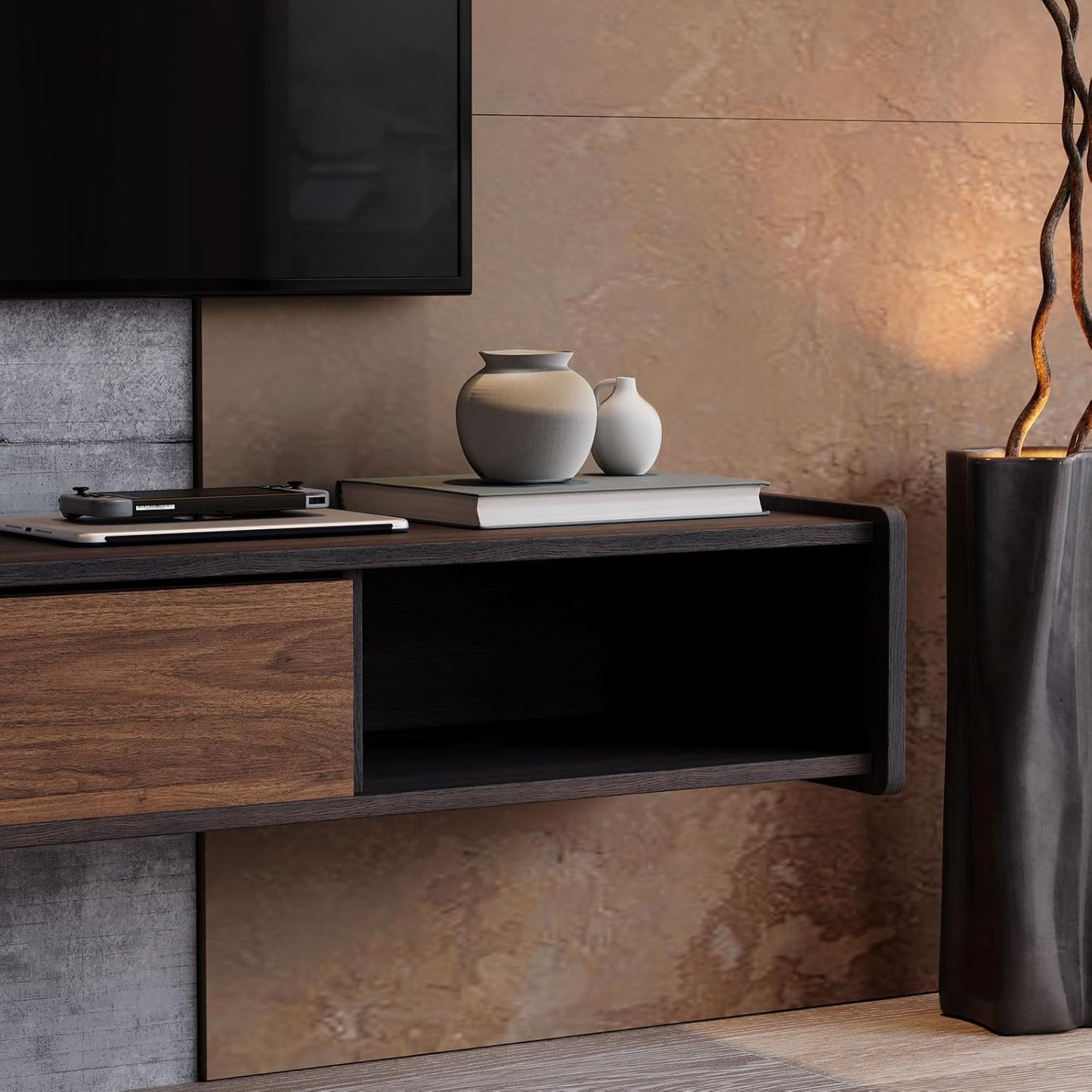 94'' Floating TV Stand,Wall Mounted TV Console,Floating TV Cabinet,Under TV Shelf for Bedroom Living Room(Walnut)