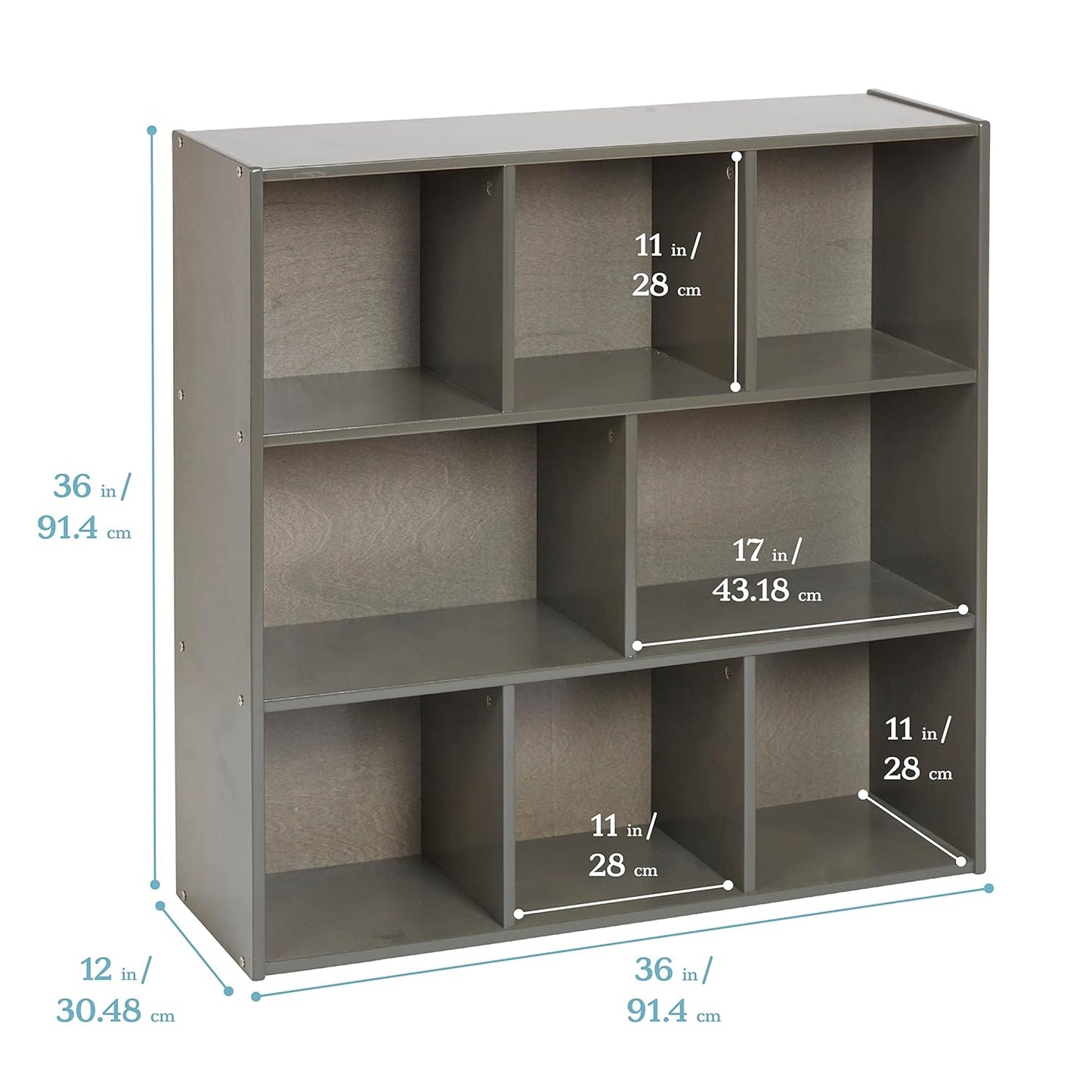 ECR4Kids Streamline 8-Compartment Storage Cabinet, 36in, Classroom Furniture, Grey Wash