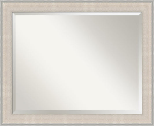 Amanti Art White Bathroom Mirror for Over Sink, 27x33 Cottage White Silver Rectangle Vanity Mirror, Large Coastal Wood Frame, Hangs Horizonally and Vertically, Bathroom Wall Decor, Beveled Edge