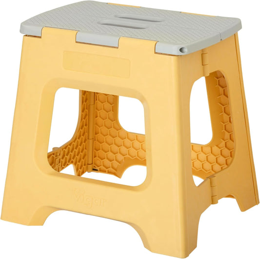Vigar Compact Step Stool Foldable, 12-1/2-inch Step Stools for Adults up to 330 Pound, Lightweight Stool, Non-Slip Folding Step Stool, Spring Yellow