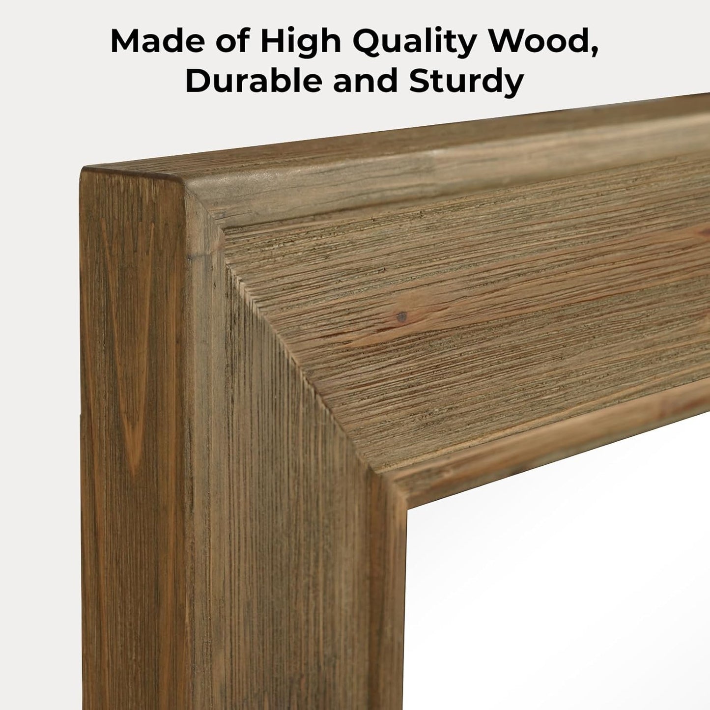 WallBeyond Rustic Wood Framed Mirror, 24" x 32" Farmhouse Decorative Wall Mirror, Vintage Solid Wood Rectangular for Bathroom, Entryway & Living Room, Natural