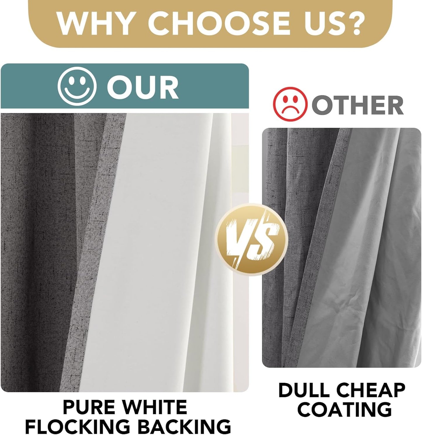 H.VERSAILTEX Primitive Linen Curtains 100% Blackout Curtain Drapes Burlap Fabric Curtains with White Thermal Insulated Liner, Grommet Top Drapes Living Room/Bedroom (2 Panels, 42 x 54 Inch, Grey)