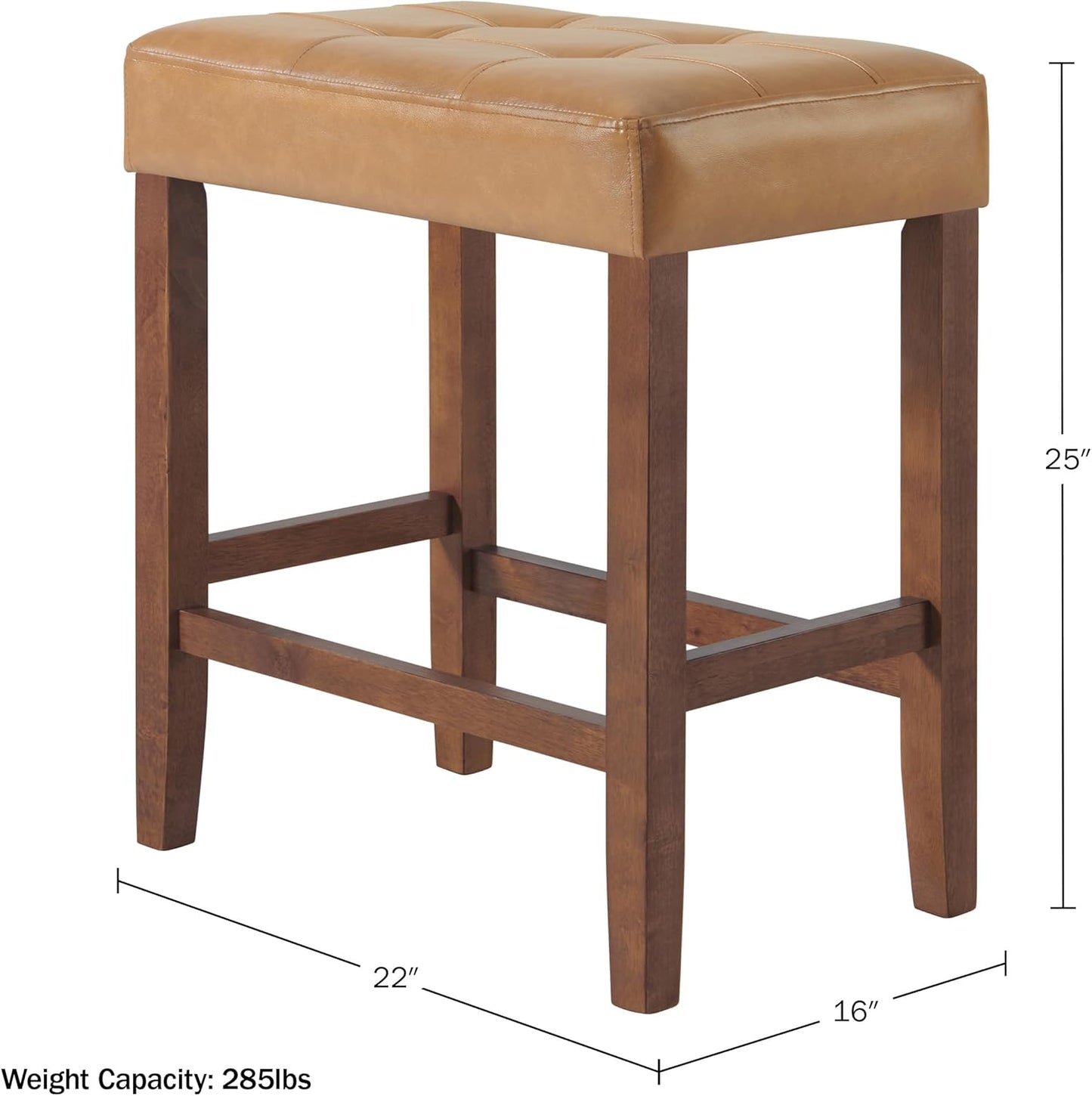 Alaterre Furniture Madison 25-Inch Bar Stool with Faux Leather Seat - Counter Height Stool for Kitchen Island or Bar - Backless Barstools (Cognac/Walnut)