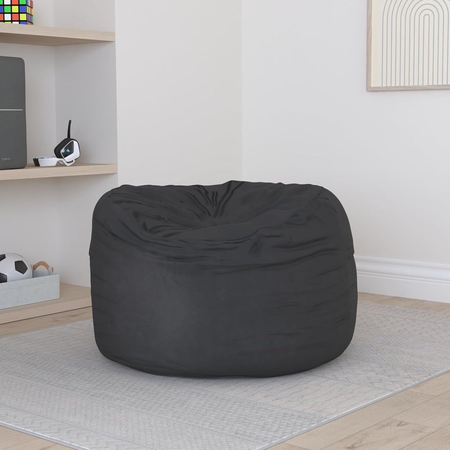 Homguava 4 FT Bean Bag Chair: 4' Bean Bags with Memory Foam Filled, Large Beanbag Chairs Soft Sofa with Dutch Velvet Cover-Grey