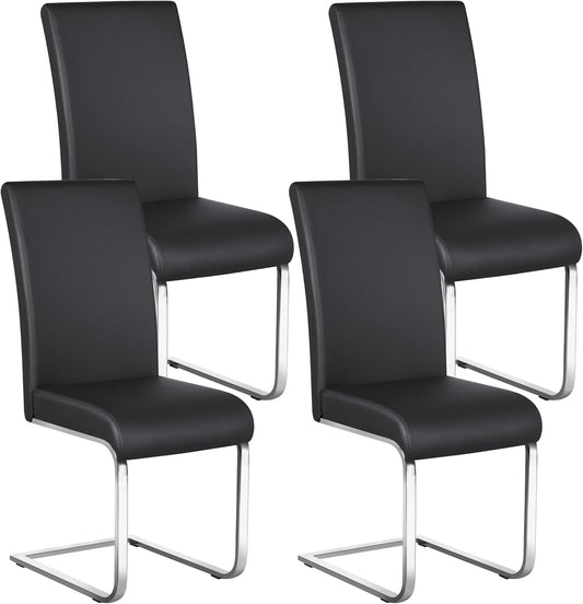 Yaheetech Dining Chairs Set of 4 Modern Faux Leather Upholstered Dining Room Chairs with High Back and Metal Chrome Legs for Kitchen/Living Room/Restaurant, Black