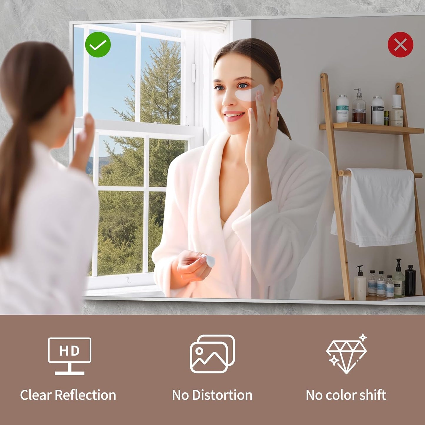 YIROMAN Bathroom Mirror 30"x36", Brushed Silver Bathroom Mirror for Over Sink with Aluminum Frame, Rectangular Vanity Mirror with Right Angles, Wall Mirror Hangs Horizontal or Vertical, Shatterproof