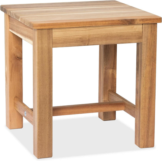 12 Inch Wooden Step Stool, Small Nature Beach Chair Under Desk, Indoor Acacia Wood Short Footstool for Living Room, Kitchen, Bathroom