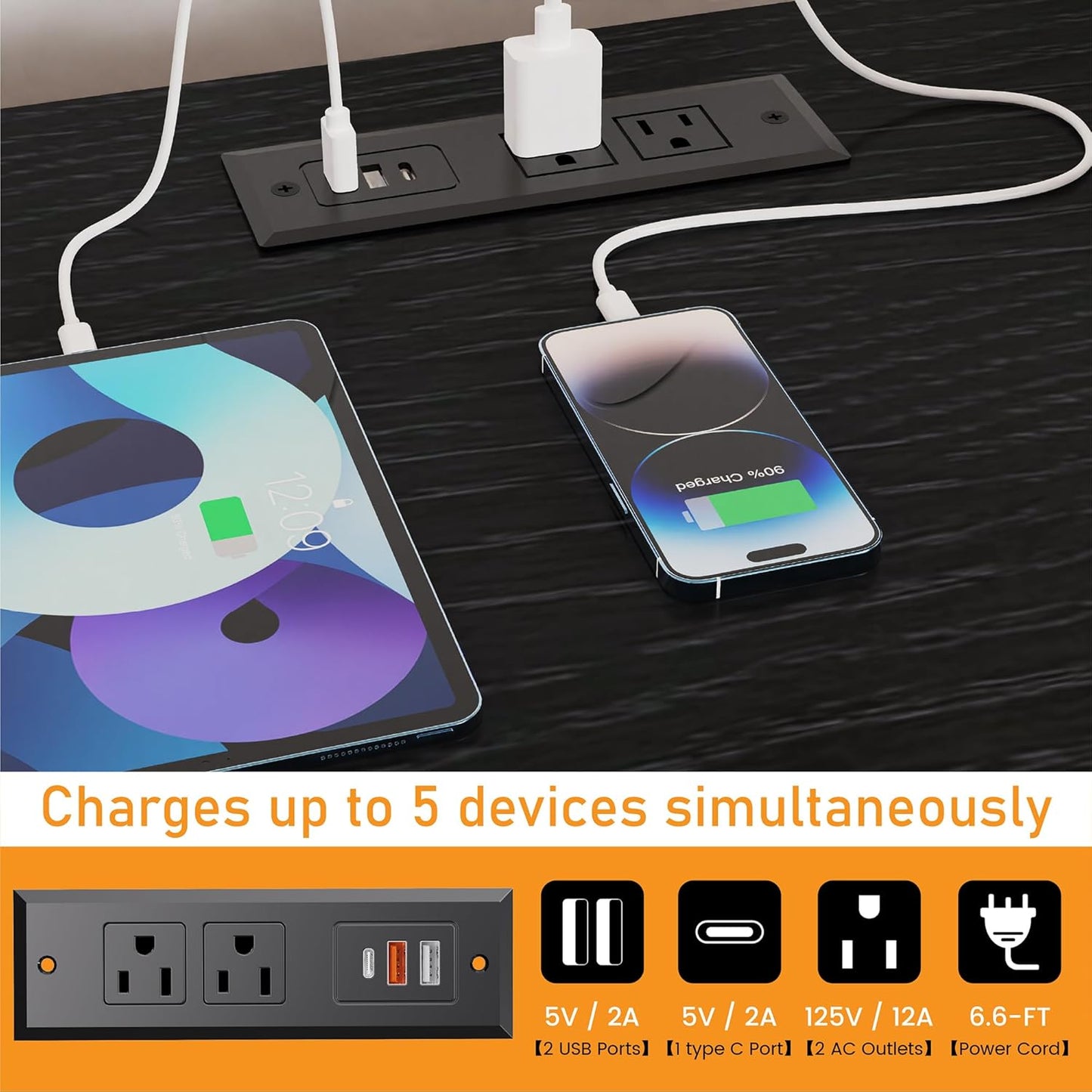 Black Dresser for Bedroom, 6 Drawers Led Dresser TV Stand with Power Outlets and LED Lights, Long Fabric Dressers Wide Chest of Drawers with Large Organizer Shoe Rack for Living Room, Entryway