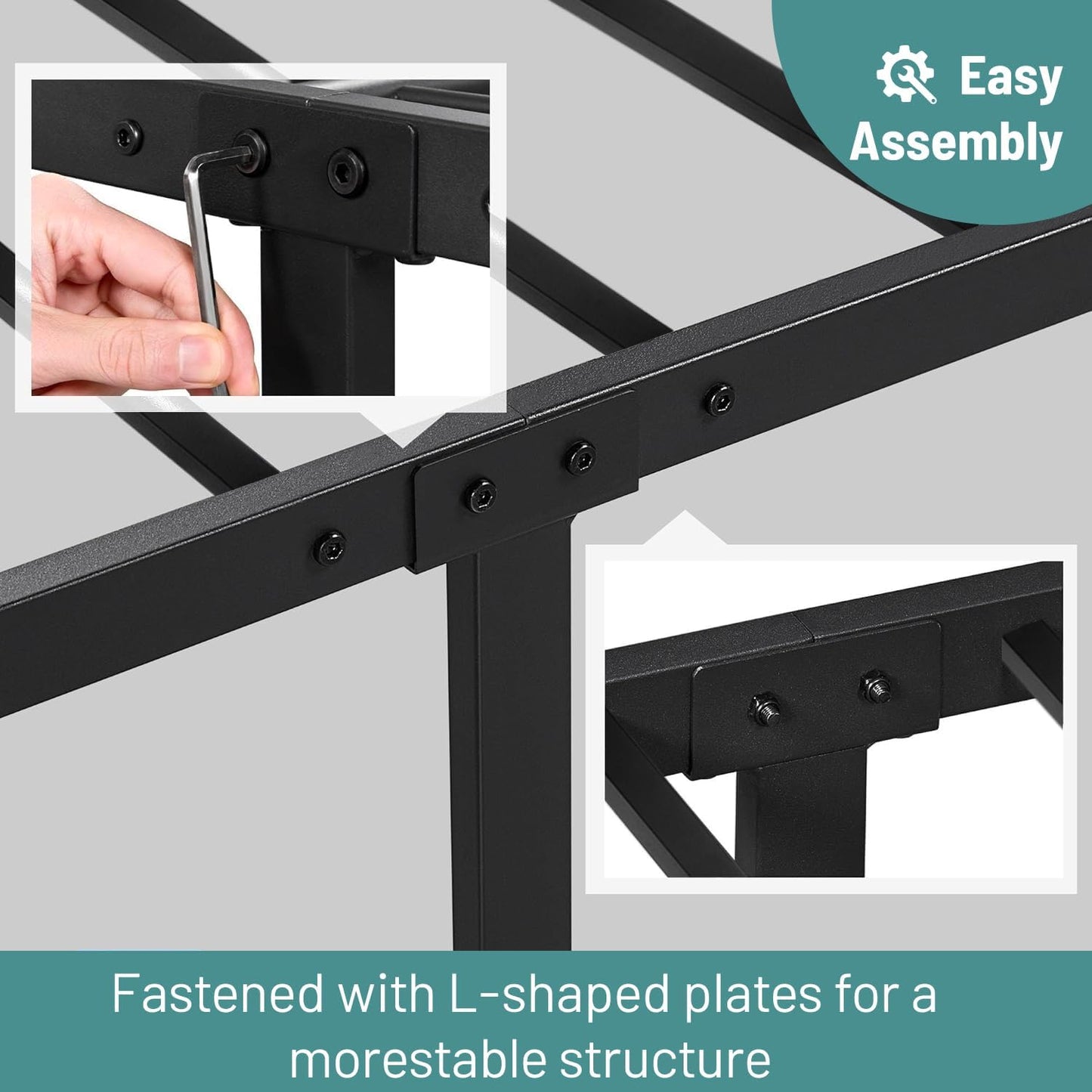 Queen Bed Frame-Classic Metal Platform Bed Frame Mattress Foundation with Victorian Style Iron-Art Headboard/Footboard/Under Bed Storage/No Box Spring Needed/Black