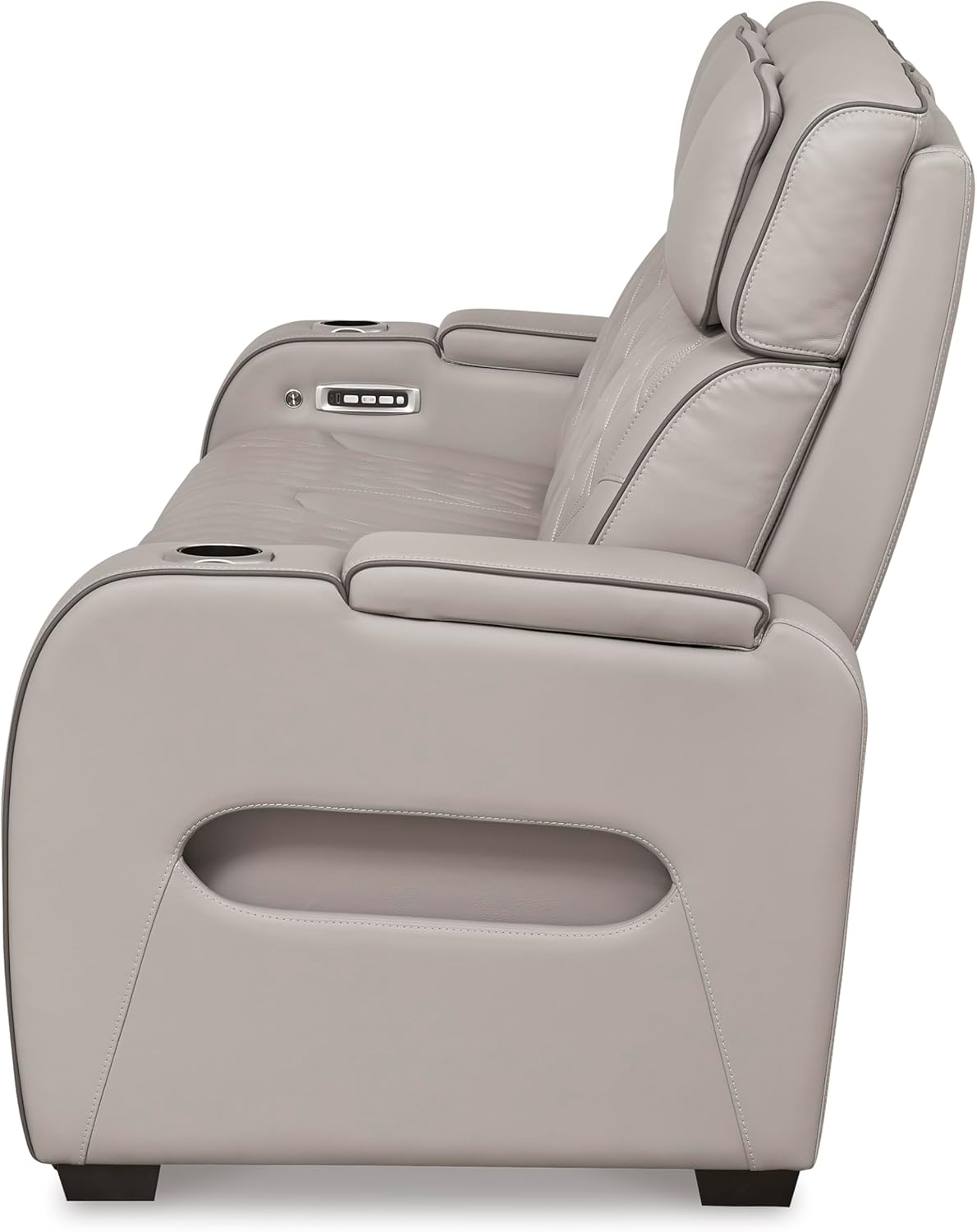 Signature Design by Ashley Boyington Contemporary Leather Match Power Reclining Sofa with USB Charging Ports, LED Lights and Adjustable Headrest, Light Gray