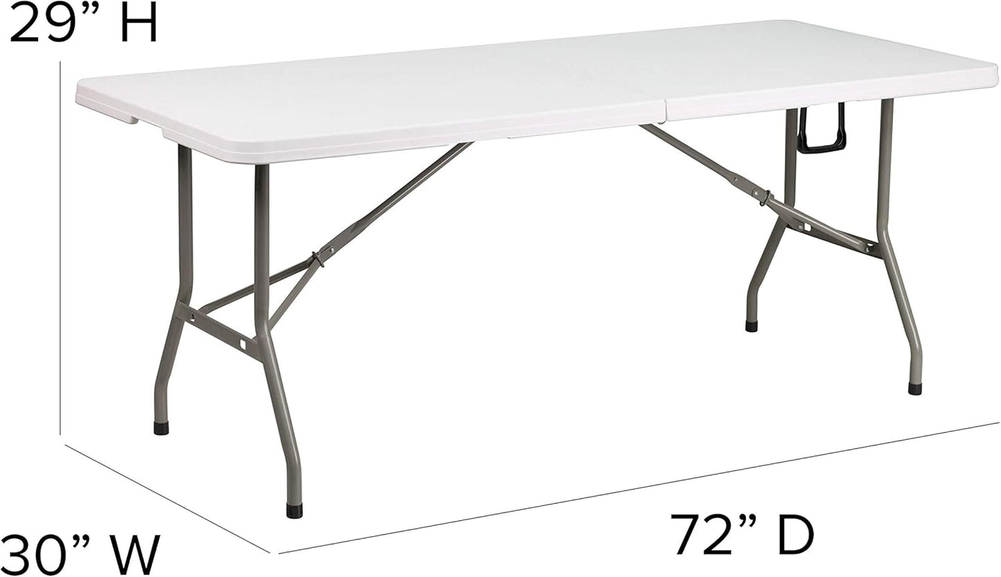 Flash Furniture Elon 6' Rectangular Plastic Folding Event Table with Carrying Handle, Bi-Fold Banquet Table for Indoor/Outdoor Events, White