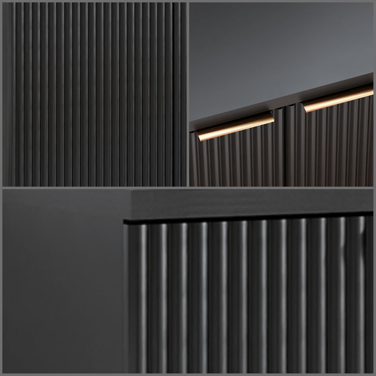 Buffet Cabinet, Sideboard Fluted Cabinet Modern Kitchen Buffet Storage Cabinets with Doors and Shelves, Wood Farmhouse Coffee Bar Station for Entryway & Dining Room & Living Room, Black