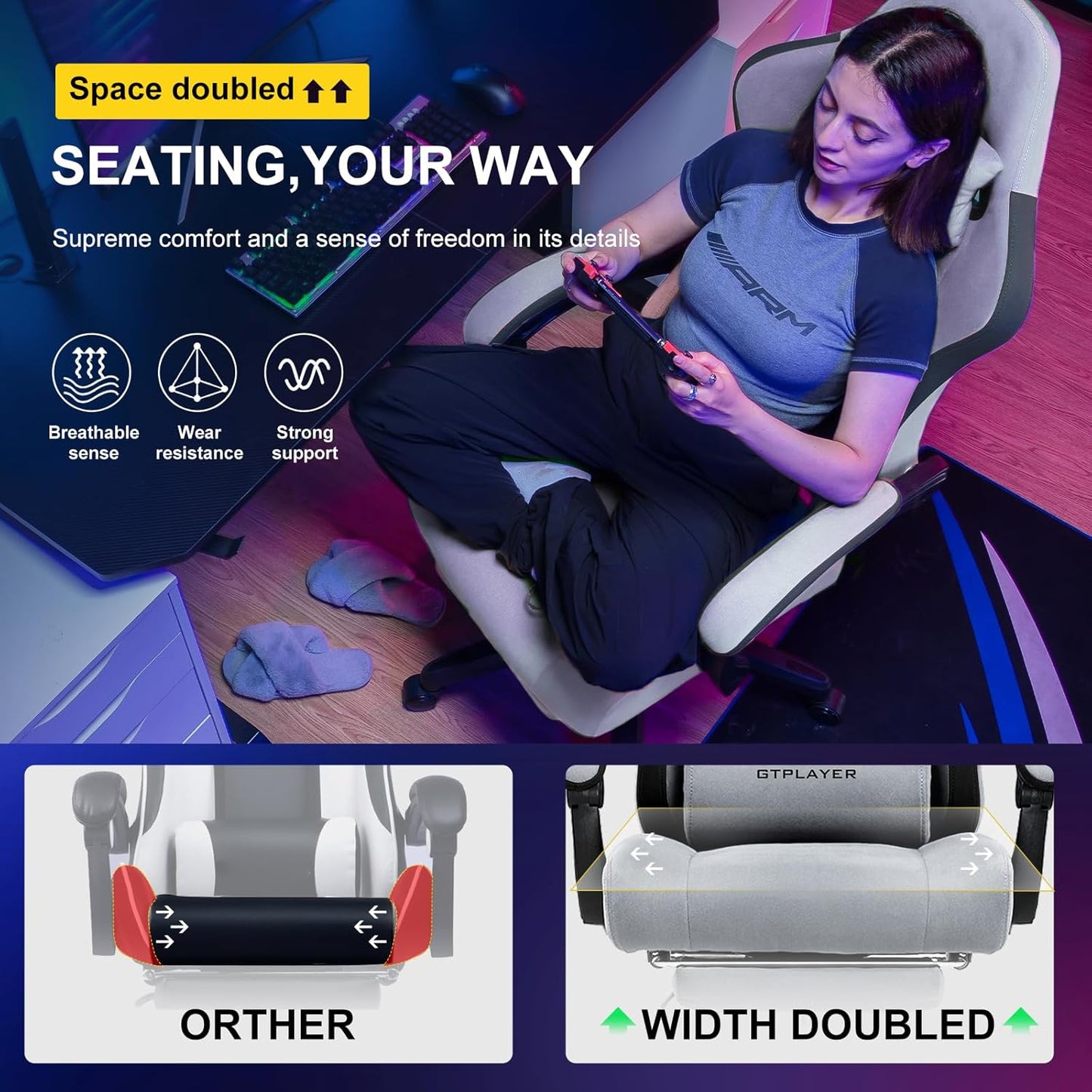 GTPLAYER Gaming Chair, Computer Office Chair with Pocket Spring Cushion, Linkage Armrests and Footrest, High Back Ergonomic Computer Chair with Lumbar Support Task Chair with Footrest