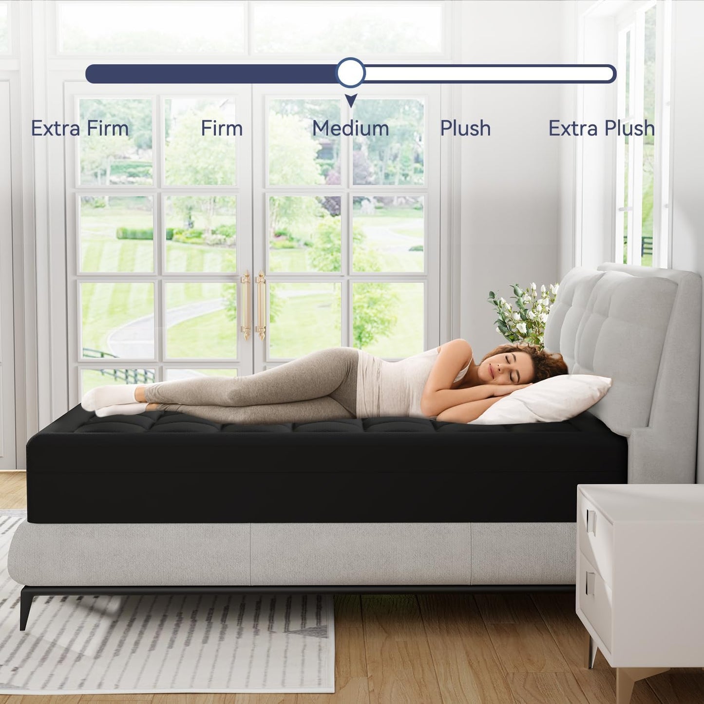 3 Inch Dual Layer Memory Foam Mattress Topper Cal King, 2 Inch Cooling Gel Memory Foam Pad Plus 1 Inch Down Alternative Pillowtop Mattress Pad with Cooling Cover, Soft Comfort Support, Black