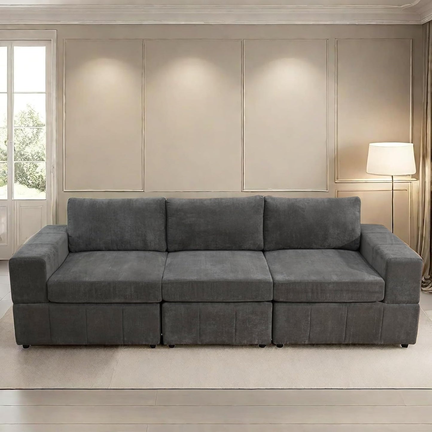 Sectional Couches for Living Room, 103″3 Seater Cloud Couch, Modern Comfy Sectional Sofa with Deep Seats for Bedroom, Office, Small Space, Brown