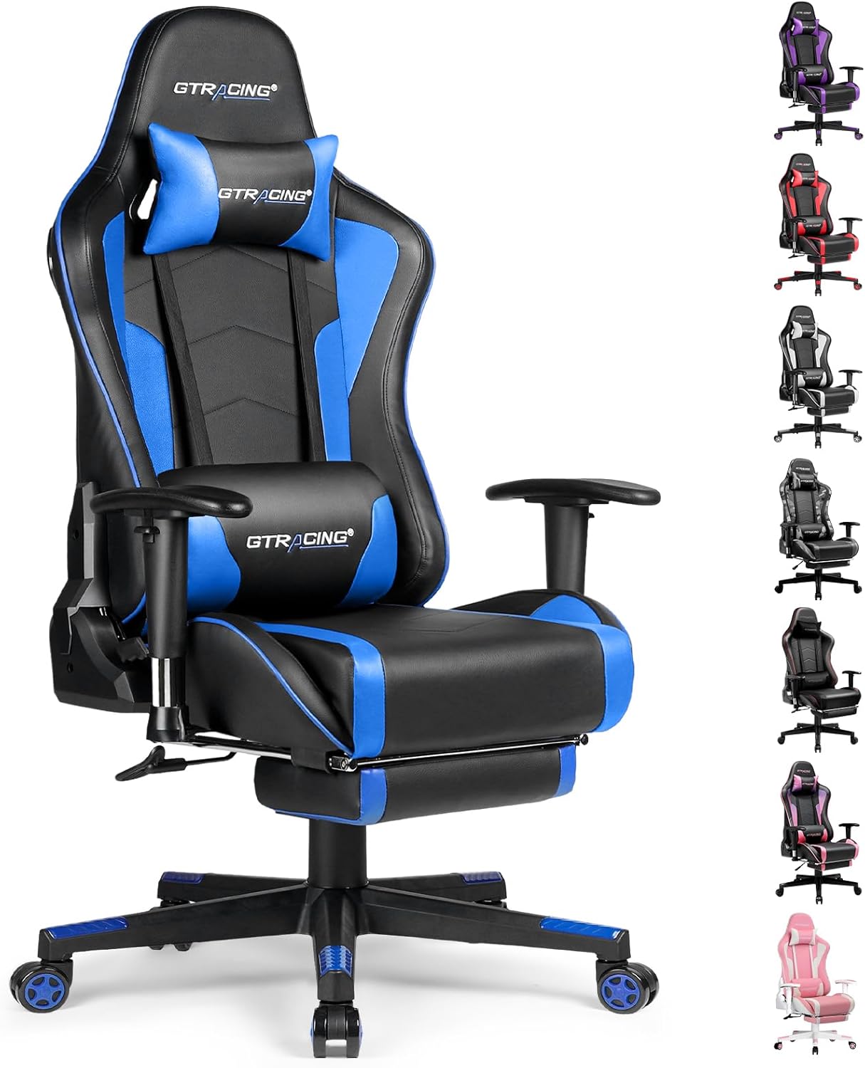 GTRACING Gaming Chair with Footrest and Bluetooth Speakers Music Video Game Chair Heavy Duty Ergonomic Computer Office Desk Chair (Blue)