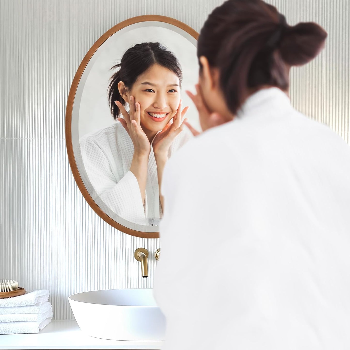 OVALCREST - Oval Wooden Beveled Wall Mirror for Home Decor, Bathroom, Vanity, Bedroom, Living Room, Hallway - London Style (Sunset Gold) 23.1 x 29.1