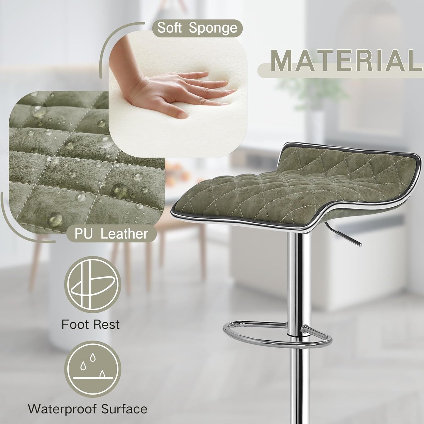 VECELO Adjustable Bar Stools Set of 2, Bar Height Stools for Kitchen Counter