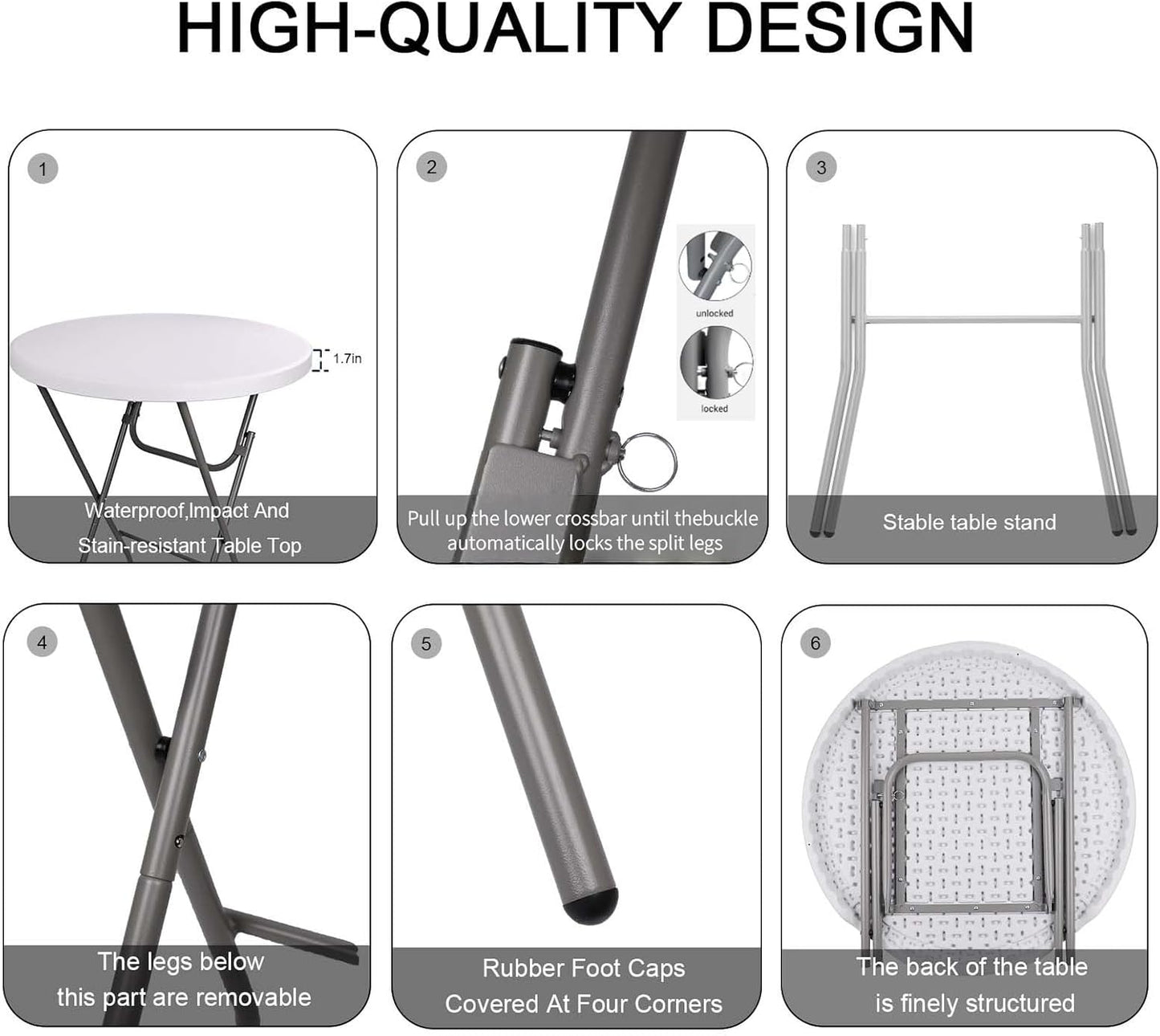 2.63'Bar Height Cocktail Table, All Bistro Folding Bar Height Table for Parties,Coffee Card, Dining,Wedding,Indoor/Outdoor, Locking Legs,White