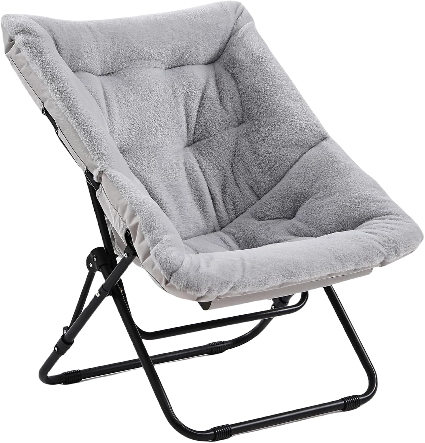 Comfy Folded Chair, Soft Faux Fur Oversized Folding Accent Chair, Flexible Lounge Lazy Chair for Adults Kids, Metal Frame Moon Chair for Dorm Room, Bedroom, Living Room