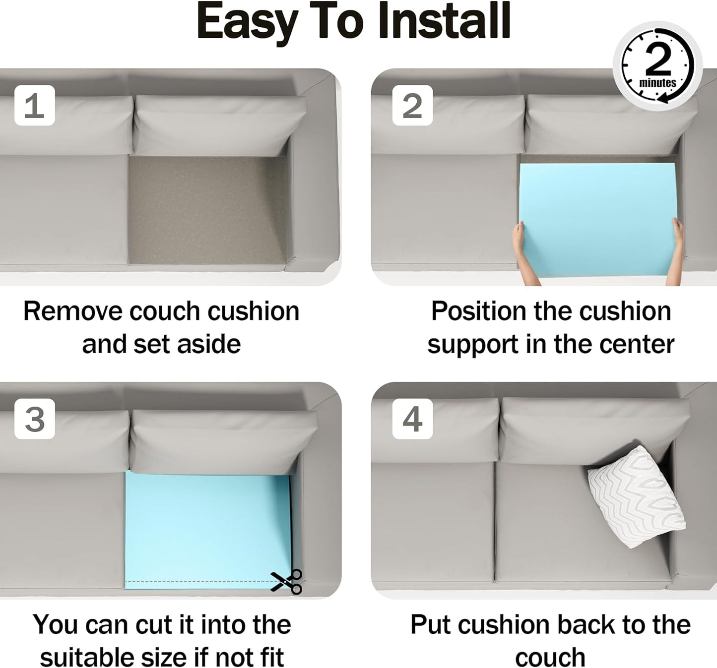 Tromlycs Couch Cushion Support for Sagging Cushions Sofa Seat Support Under Arched Foam Sag Repair 20x24 inch Blue, Set of 1