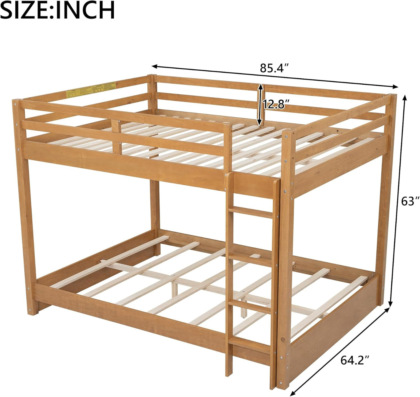 Ball & Cast Queen Over Queen Bunk Bed, Sturdy Bunk Bed Frame for Kids, Plywood Bunk with Ladder, Guardrail, and Slats, No Box Spring Required,for Kids Boys Girls,Natural