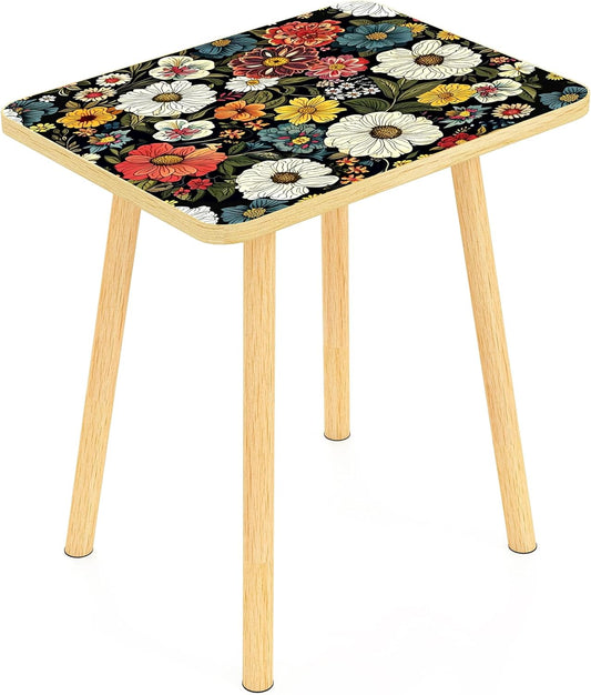 Mandala Small Rectangle End Table, Side Table with Colorful Flowers Finish, Retro Modern Small Coffee Table for Balcony, Living Room(11.8" D x 15.7" W x 17" H, Colorful, Rectangle)