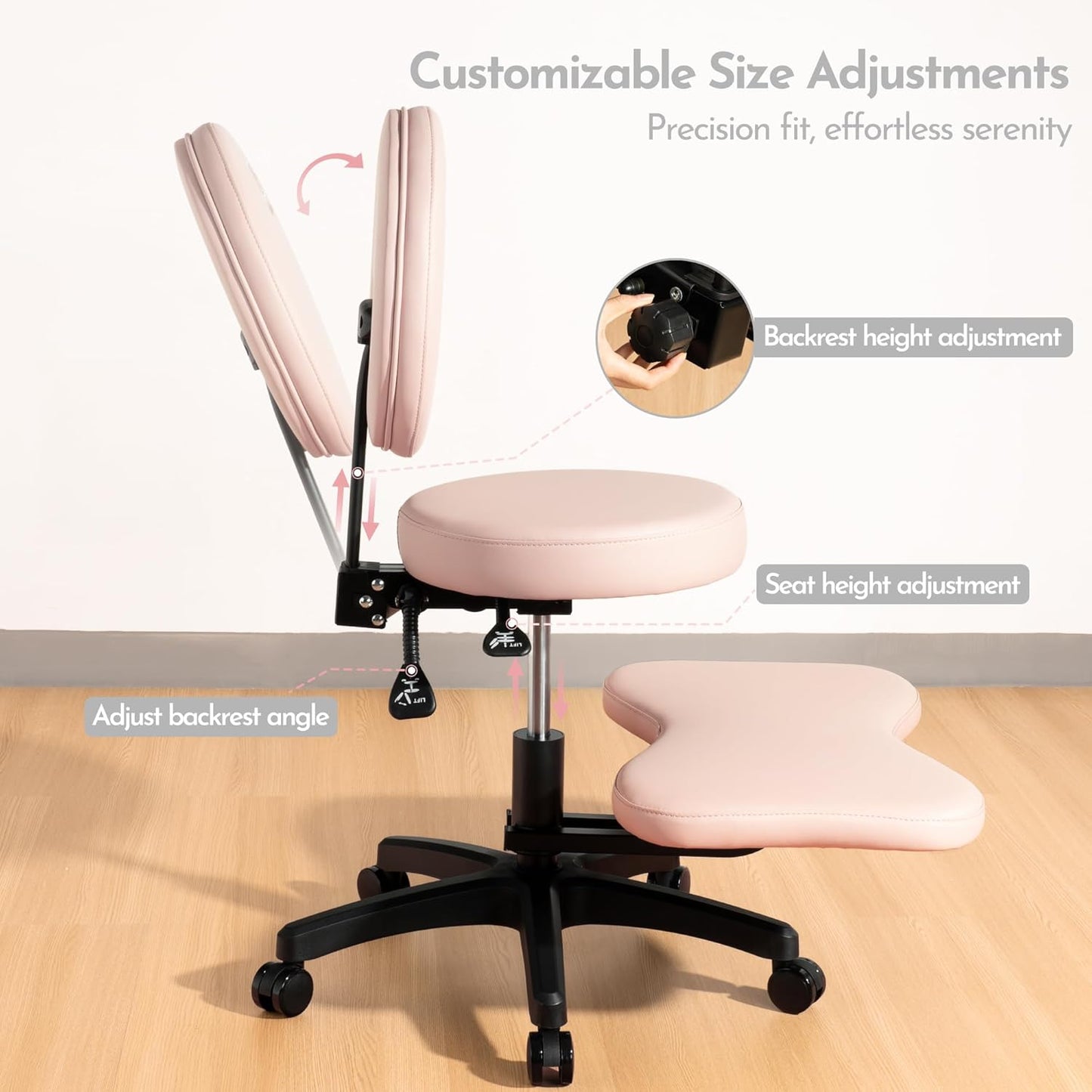 BUBHA Ergonomic Criss Cross Chair, Meditation Chair with Reclining Backrest & Adjustable Height, Cross Legged Office Chair with Wheels, Wide Kneeling Chair Leg Rest,ADHD Desk & Yoga Seat (Black)