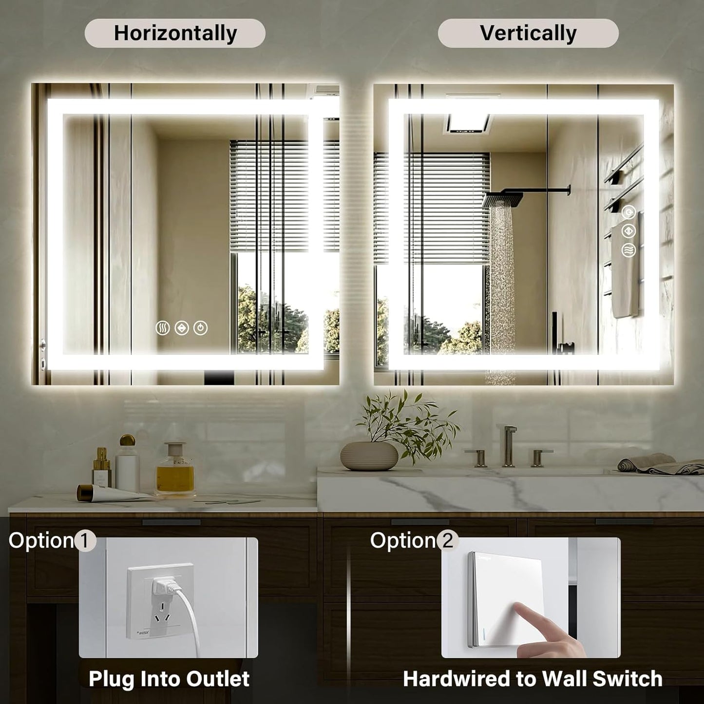 40"x 40" LED Bathroom Mirror, Backlit + Front Lit, LED Bathroom Mirror with Lights for Wall, 3 Colors, Anti-Fog, Dimmable Brightness, Memory Function, Tempered Glass