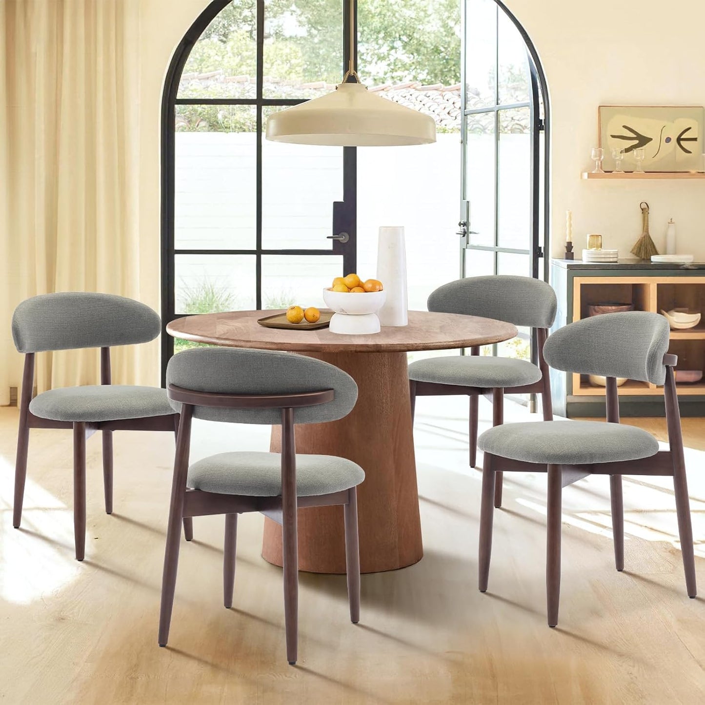 COLAMY Wooden Dining Chairs Set of 6, Modern Fabric Upholstered Kitchen Side Chairs, Farmhouse Dining Room Chairs with Foot Pegs, Green