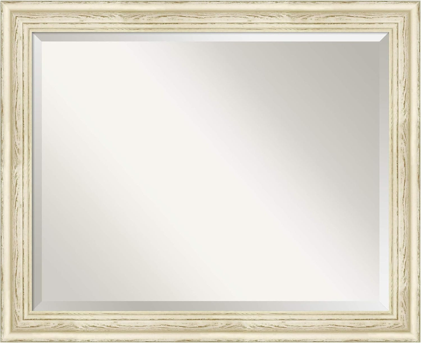 Amanti Art White Bathroom Mirror for Over Sink, 27x33 Country White Wash Rectangle Vanity Mirror, Large Rustic Farmhouse Wood Frame, Hangs Horizonally and Vertically, Bathroom Wall Decor, Beveled Edge