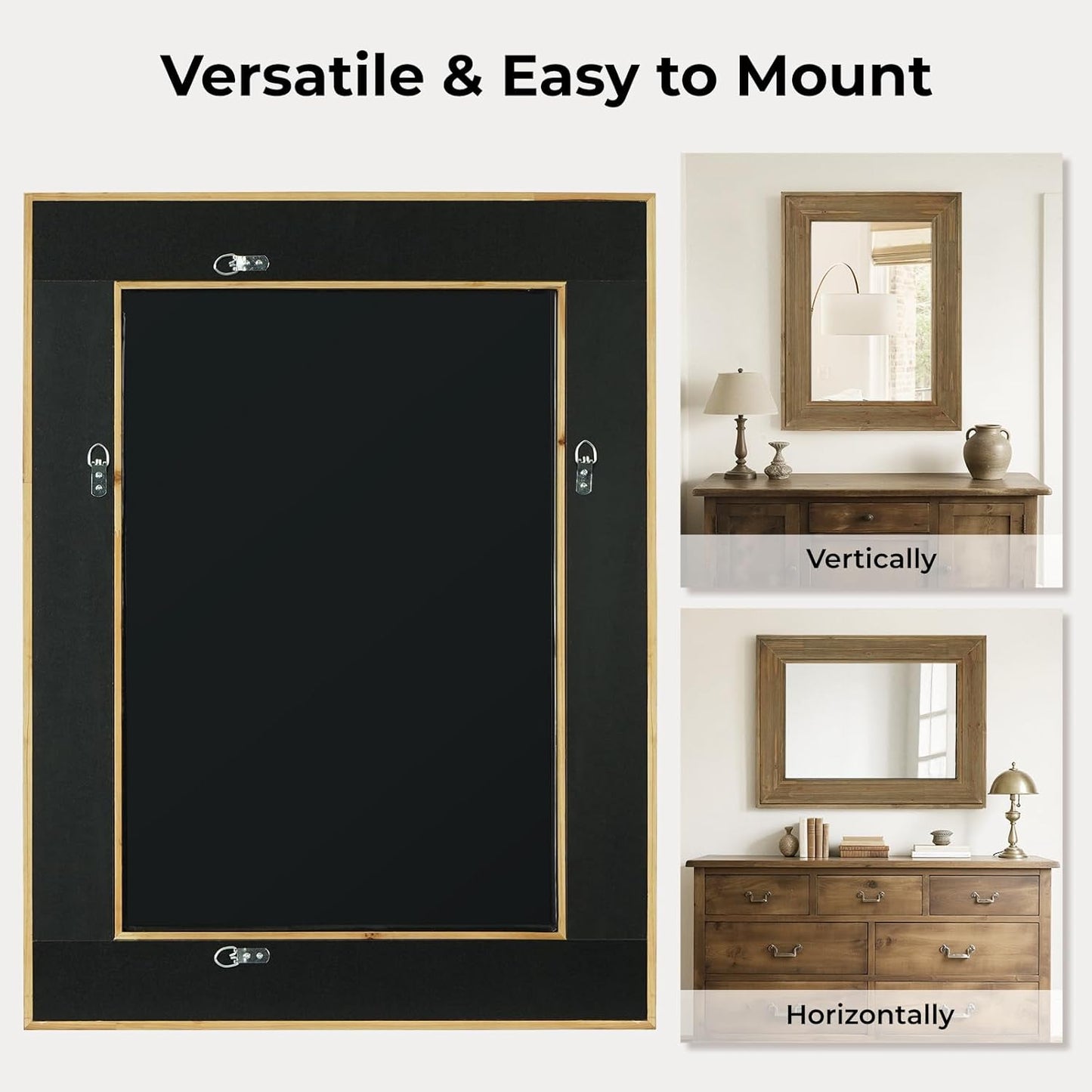 WallBeyond Rustic Wood Framed Mirror, 24" x 32" Farmhouse Decorative Wall Mirror, Vintage Solid Wood Rectangular for Bathroom, Entryway & Living Room, Natural