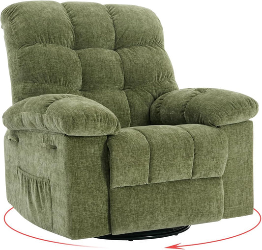 Rocking Recliner Chair,360° Swivel Rocker Chair for Living Room,Upholstered Fabric Glider Nursery Chair with Side Pockets for Small Spaces,Q235 Steel Frame Lazy Boy Recliner Single Sofa(Green)