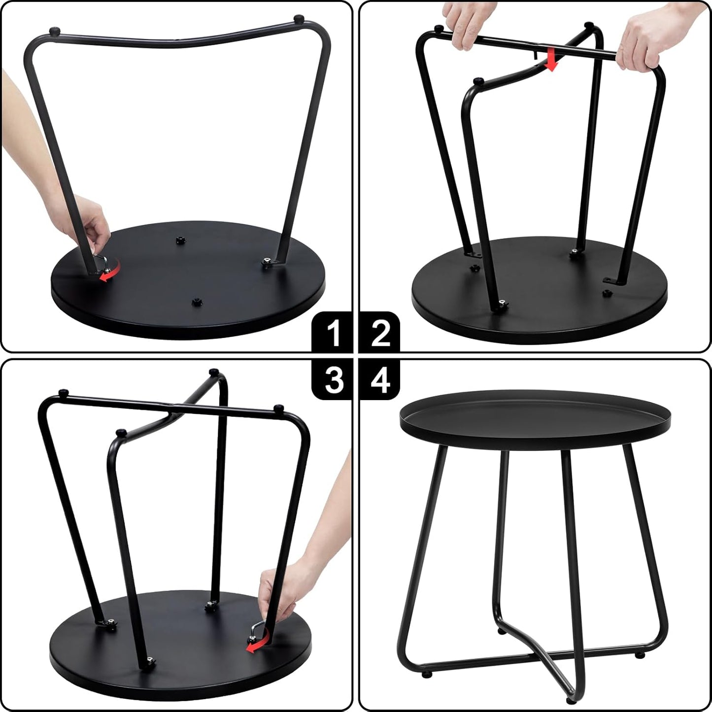 Dia.17.7ins Steel Round Coffee Table, Steel Tray Table, Side Table, Outdoor and Indoor Use, Weather Resisitant, Patio, Balcony, Garden, Backyard (Black)