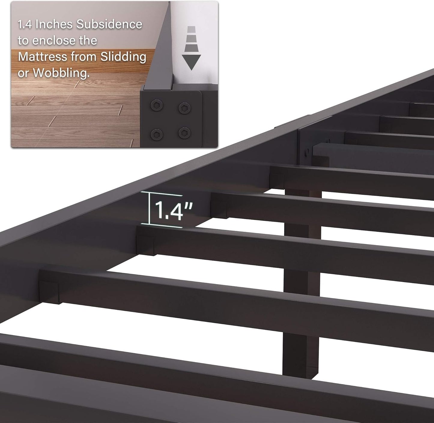 45MinST 14 Inch Reinforced Platform Bed Frame/3500lbs Heavy Duty/Easy Assembly Mattress Foundation/Steel Slat/Noise Free/No Box Spring Needed, Queen