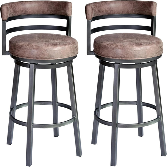 Armen Living Madrid 26" Seat Height Swivel Bandero Tobacco Faux Leather and Mineral Finish Bar Stool for Kitchen Island Counter, Set of 2