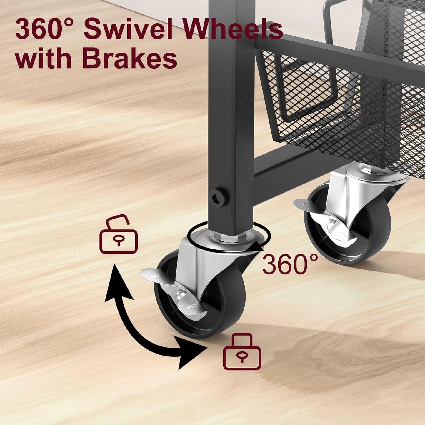 Slim Rolling Cart, 4-Tier Storage Cart, 9.1inch Narrow Kitchen Rolling Cart on Wheels for Small Space, Utility Cart Shelving Unit with Wooden Top and Metal Handle for Kitchen, Bathroom, Laundry Room