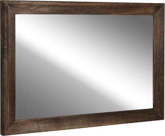 CULER Rustic Wood Wall Mirror for Bathroom,Rectangle 24 x 36 inch Hanging vatiny Mirrors with Wooden Frame for Living Room,Bedroom,Entryway (24x36 inch, Vintage Light Brown)