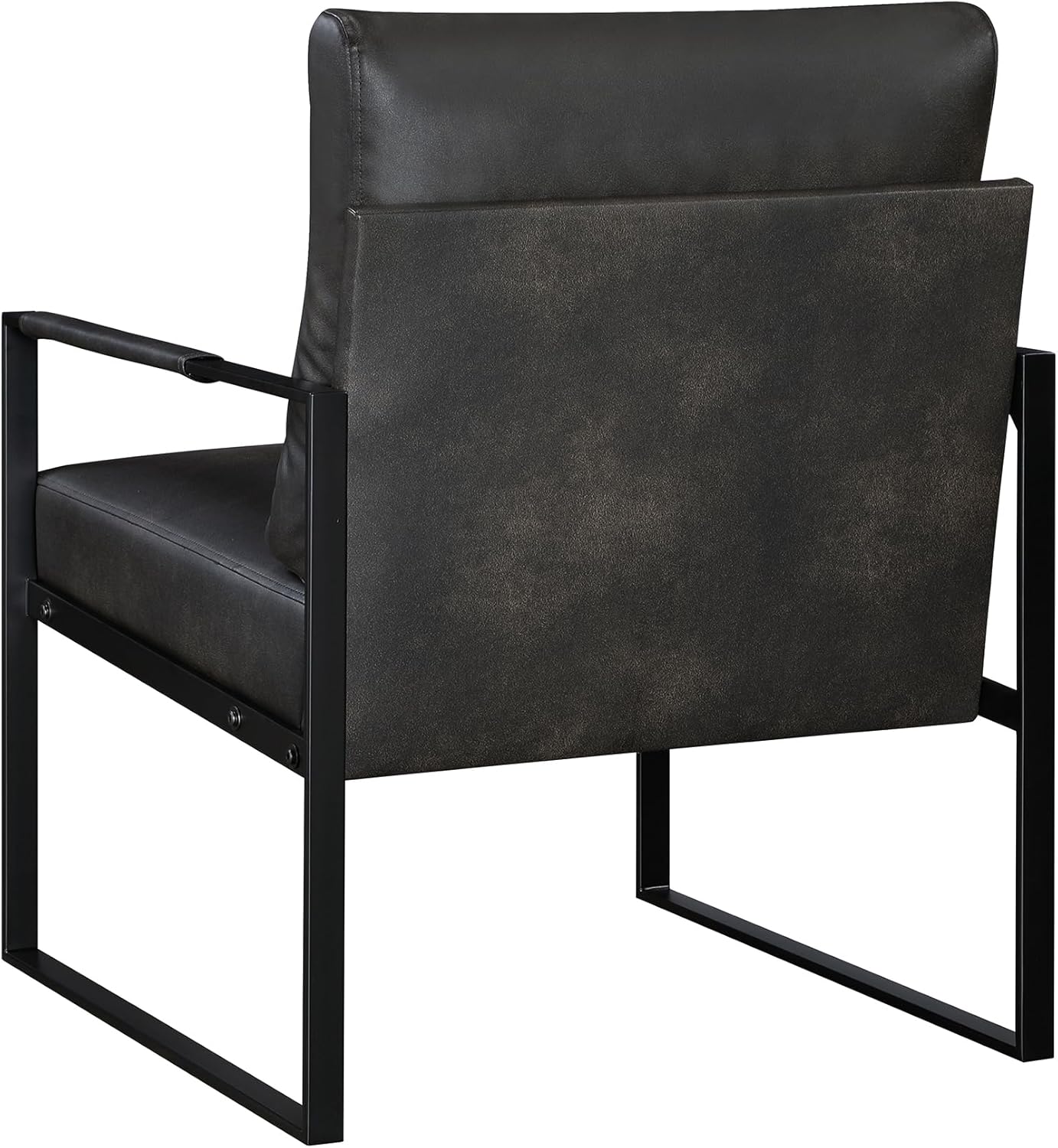 Lexicon Modern Accent Chair, Faux Leather Upholstered Living Room Chair With Wrapped Armrests, Arm Chair With Black Metal Frame,Comfy Single Chair For Living Room/Bedroom/Reading Room/Office,Dark Grey
