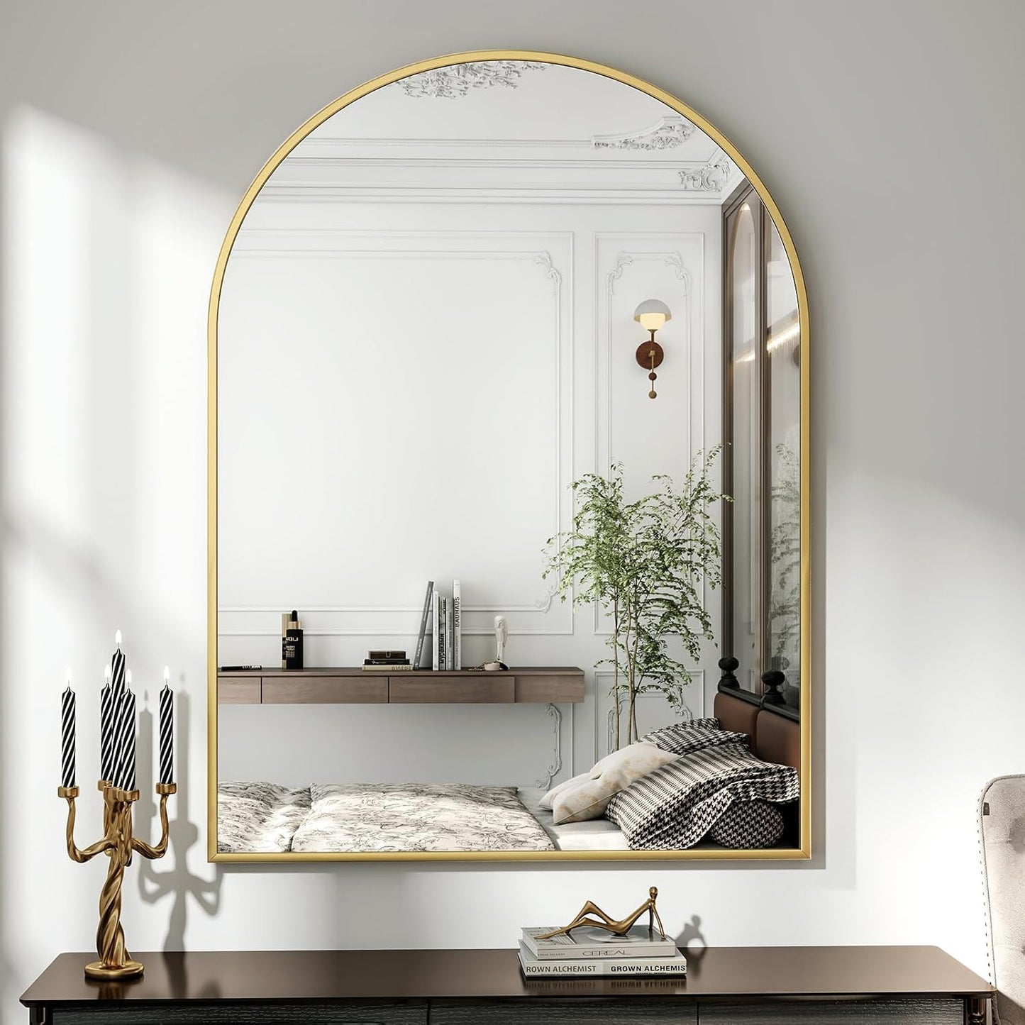 32"x48" Arched Bathroom Mirror with Aluminum Frame Arched Wall Mounted Vanity Mirror for Entryway, Bedroom, Living Room, Gold