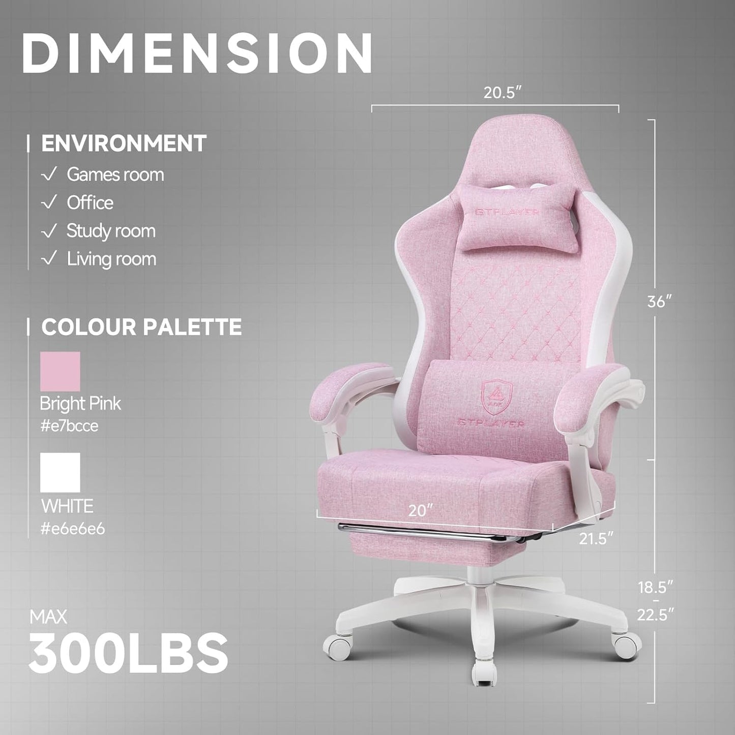 GTPLAYER Office Chair, Gaming Computer Desk Fabric Chair with Footrest, High Back Ergonomic Office Chair with Pocket Spring Lumbar Support and Linkage Armrests Adjustable Height Swivel for Home Task