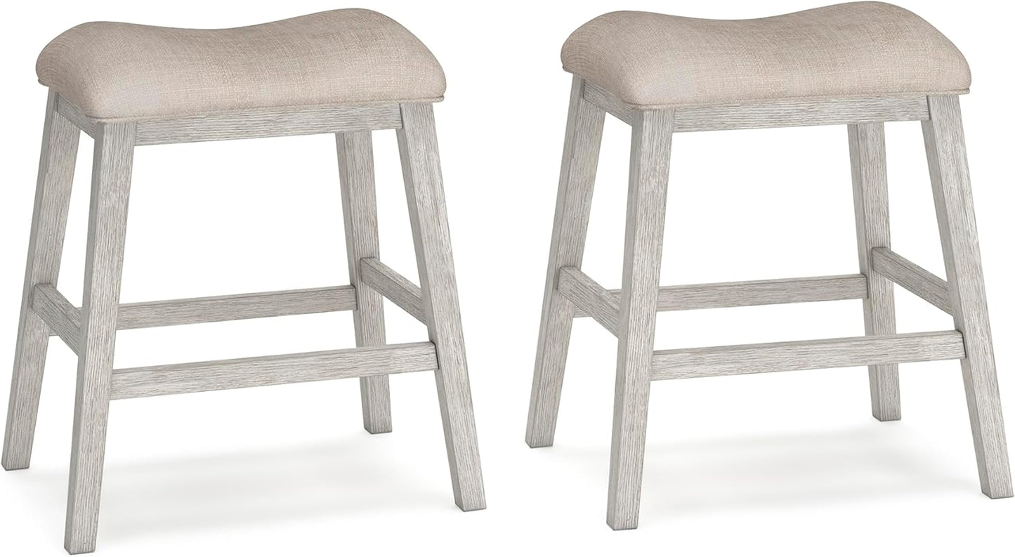 Signature Design by Ashley Skempton Modern 24" Counter Height Upholstered Barstool, 2 Count, Whitewash