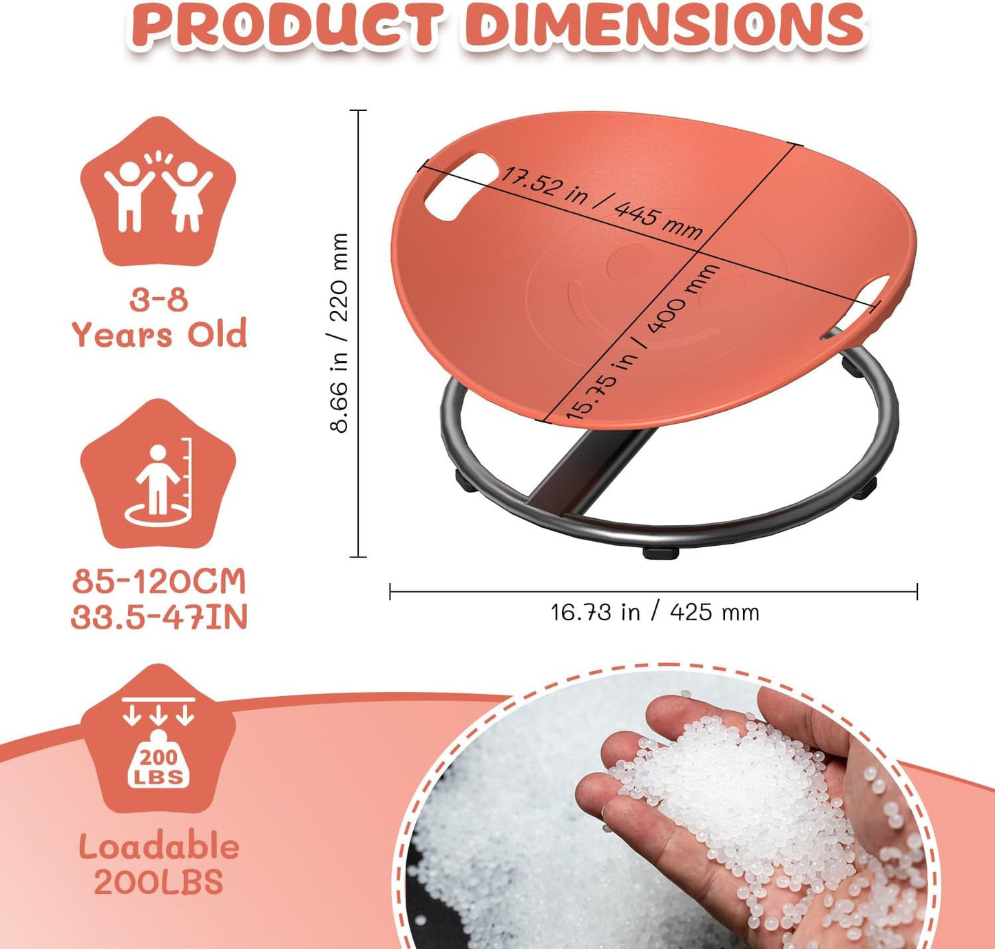 Spinning Chair for Autistic Kids - Sensory Spinning Chair for Autistic Children with Safety Handle & Non-Slip Design, Sensory Swivel Chairs for Kids 3-8 Years(Orange)