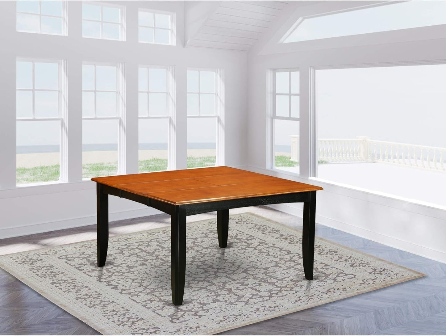 East West Furniture PFT-BLK-TL Parfait Modern Kitchen Table - a Square Dining Table Top with Butterfly Leaf, 54x54 Inch, Black & Cherry