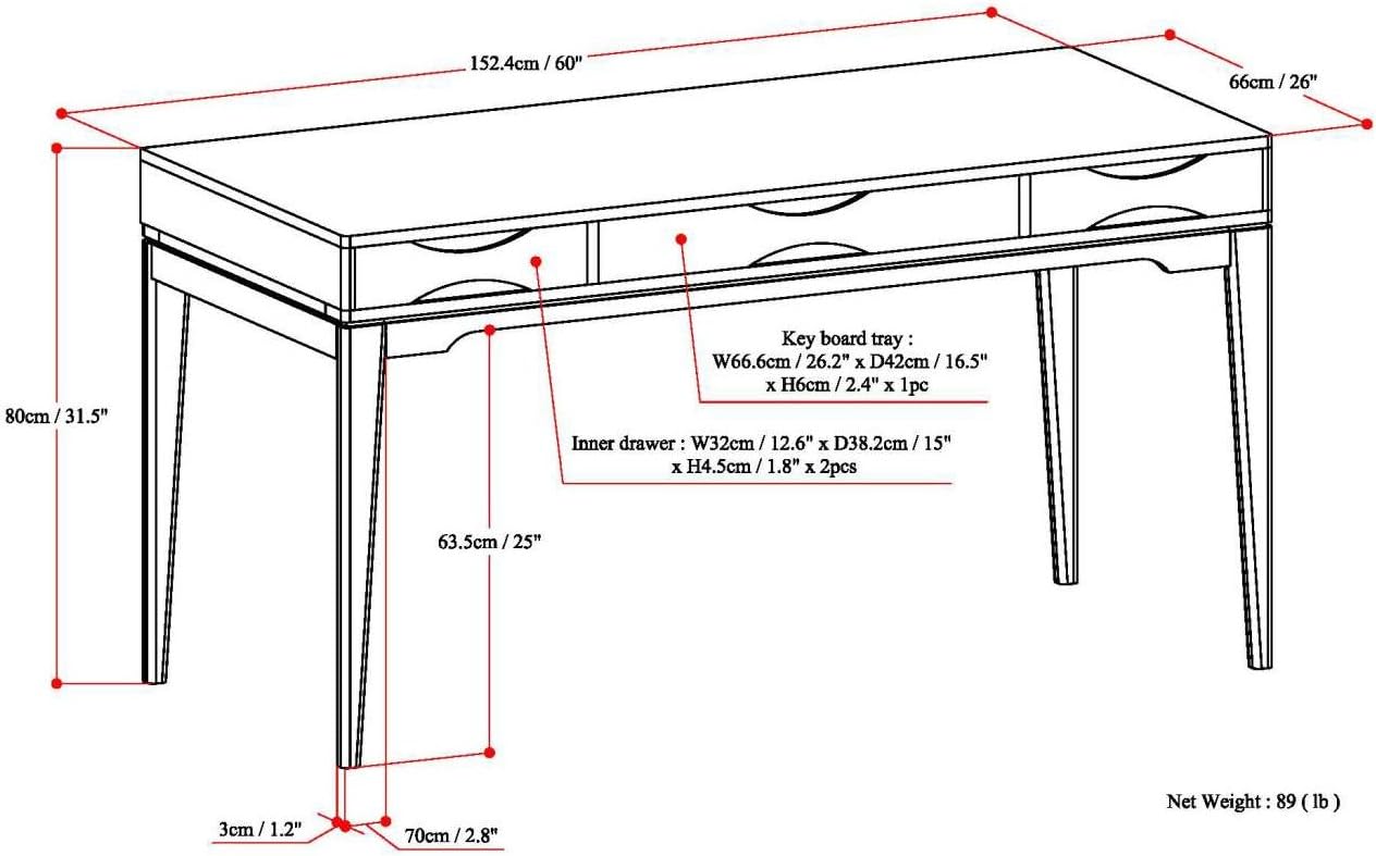 SIMPLIHOME Harper Desk - 60-Inch Wide Solid Hardwood Writing Desk in Farmhouse Grey, Mid-Century Modern Home Office Computer Table for Workspace or Study with 2 Drawers and Flip-Down Keyboard Tray