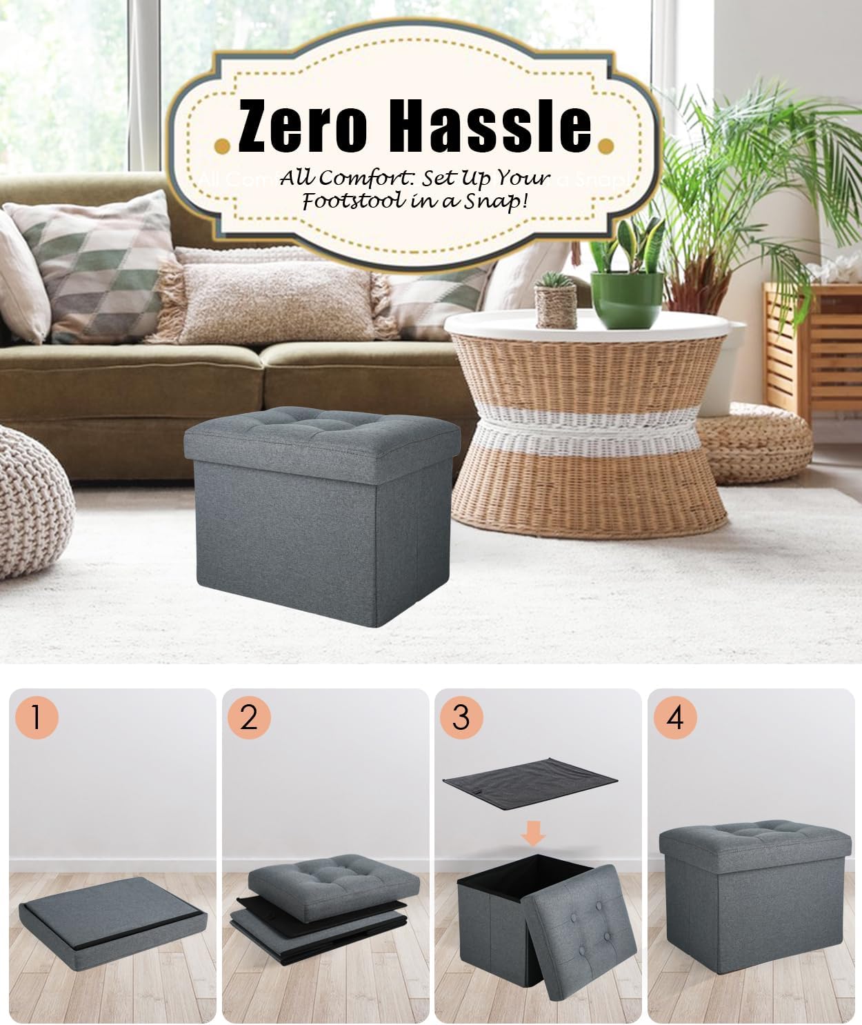 Ottoman Storage Ottoman Foot Rest Stool Foldable Bench with Storage Student Dormitory Bedroom and Entryway 16 X 12 X 12