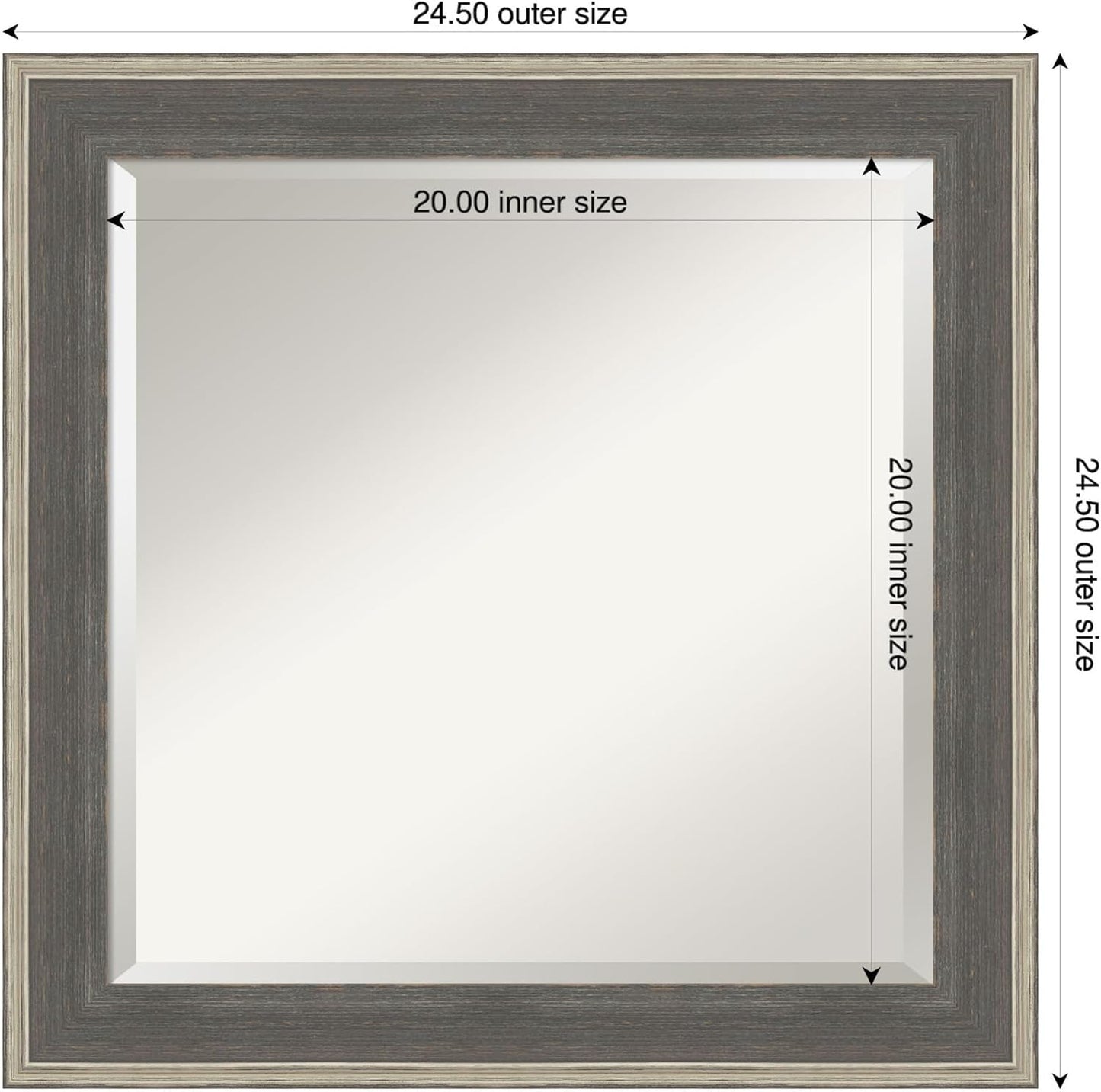 Amanti Art Grey Wall Mirror 25x25 Cottage Grey Silver Square Bathroom Mirror for Wall Decor Living Room, Medium Casual Wood Frame, Hangs Horizonally and Vertically, Bathroom Decor, Beveled Edge
