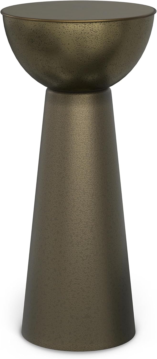 SIMPLIHOME Surrey Contemporary Modern 12 inch Wide Metal Side Table in Antique Gold, Fully Assembled for The Living Room and Bedroom