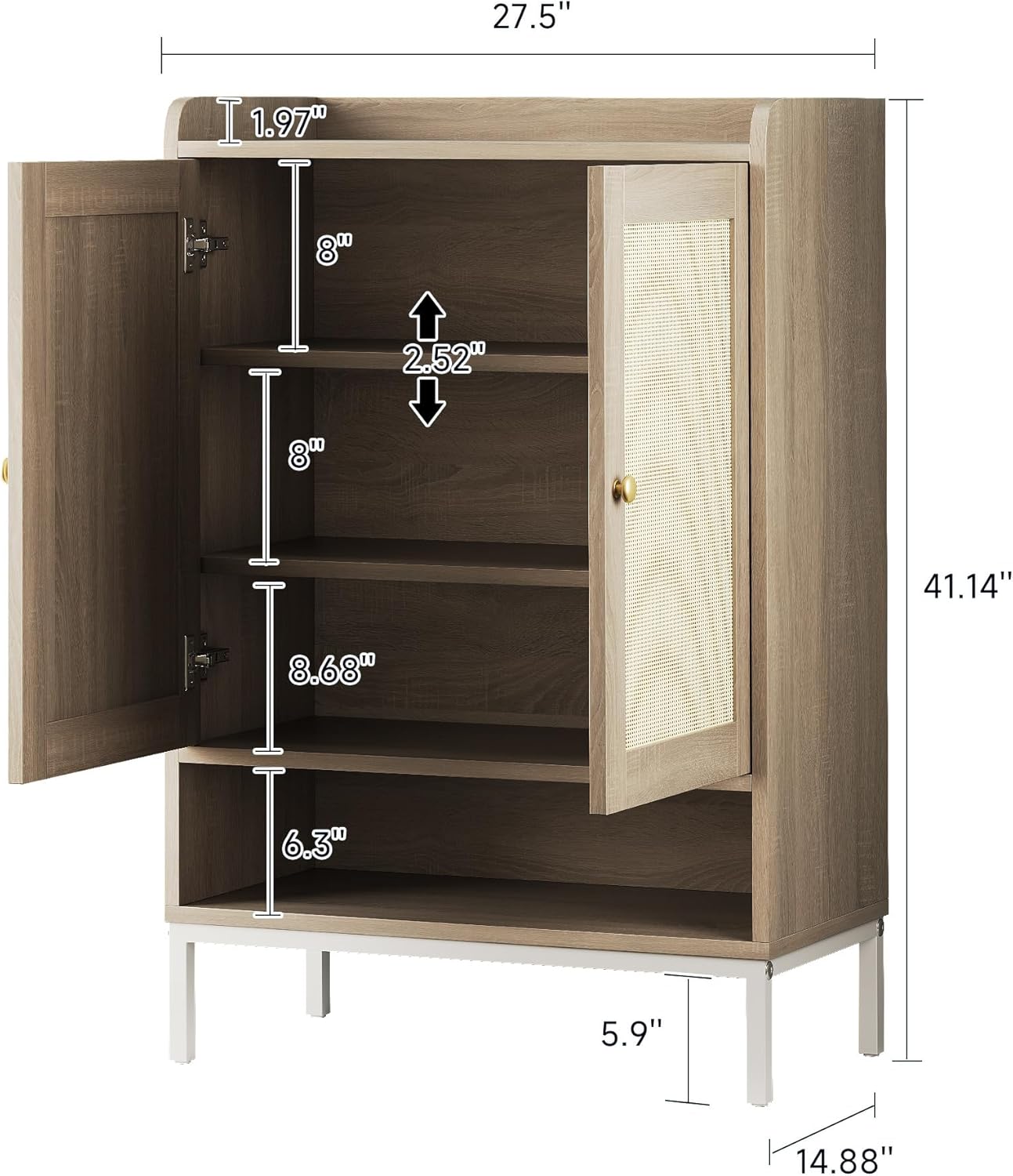 Rattan Shoe Cabinet Storage for Entryway, Shoe Cabinet with Adjustable Shelves for Entryway, 5-Tier, 20 Pair Shoe Rack Storage for Hallway, Closet, Living Room, Natural