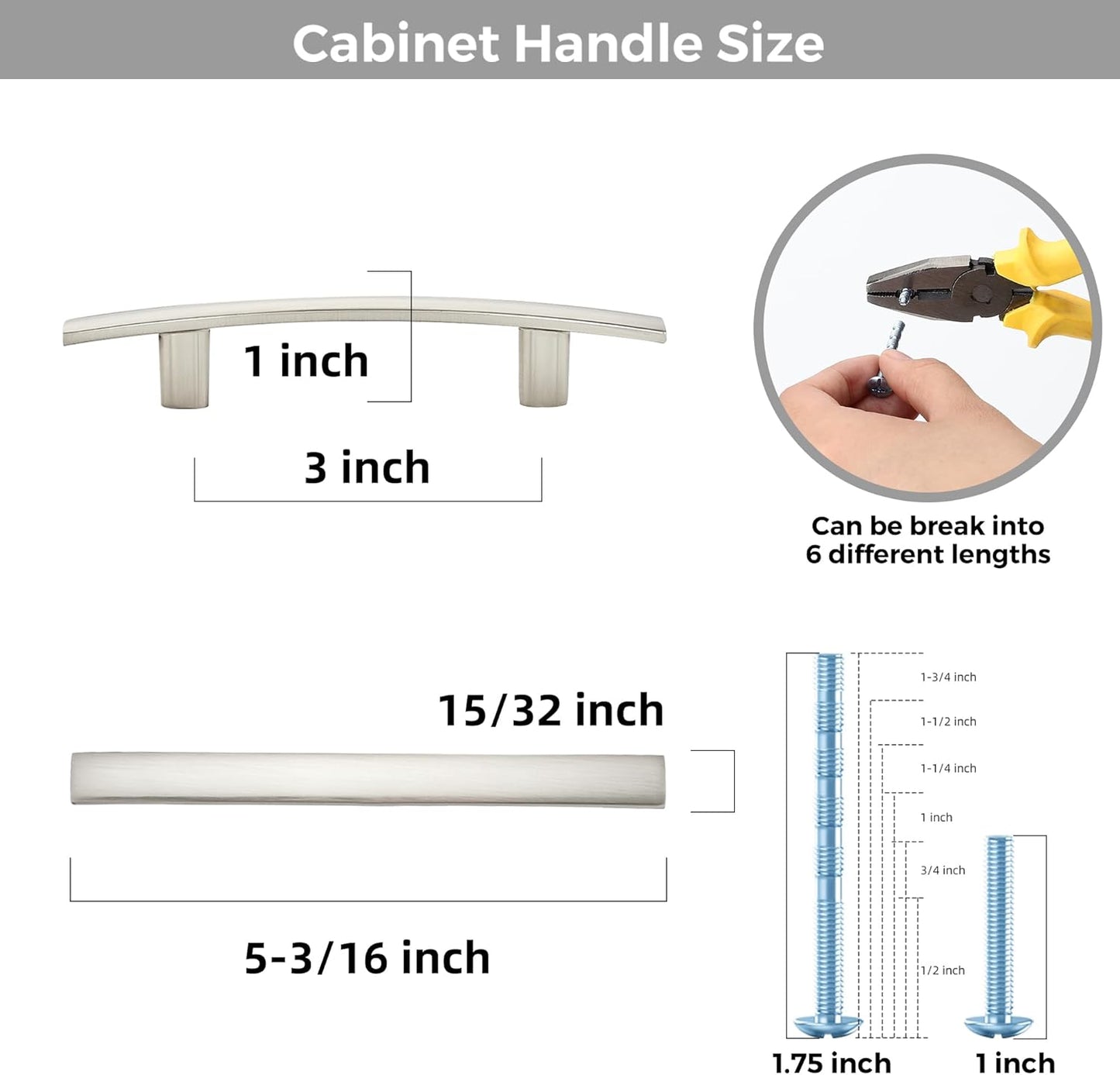 25 Pack Cabinet Handles 3" Hole Center - Curved Cabinet Pulls Brushed Nickel Drawer Pulls for Kitchen Cupboard Solid Hardware for Dresser Drawer Arch Hardware